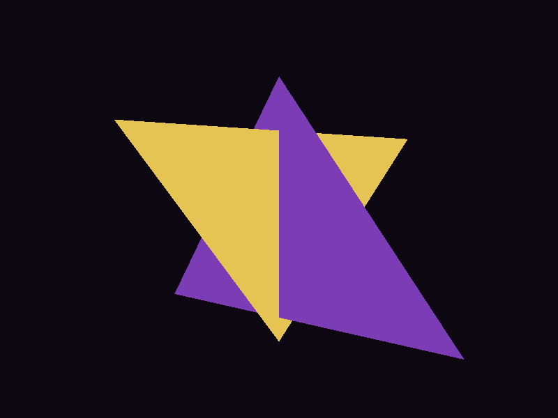 Dois triângulos, um roxo e um amarelo, com superfícies que se cruzam e alternam a visibilidade.